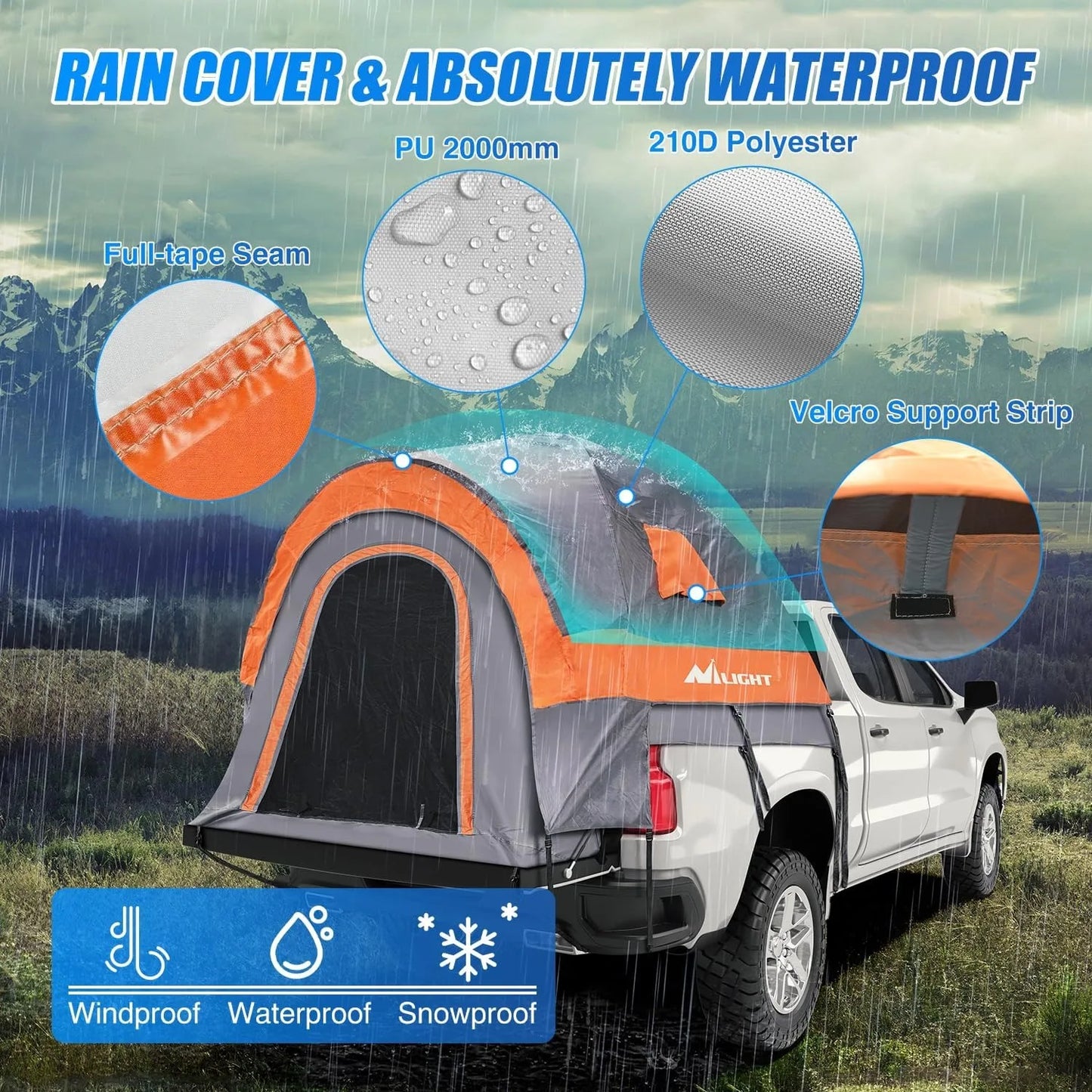 Nilight Truck Bed Tent, Pickup Tent 2 Person Waterproof PU2000mm Double Layer for Full Size Truck Camping Outdoor Travel, 8-8.5FT / 5.2-5.8 FT / 6.4-6.7 FT, Portable Pickup Camping Tent for Outdoor Road Trip Adventure
