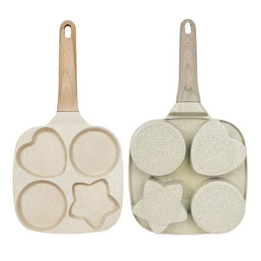 4 Hole Medical Stone Omelette Pan Thickened Non-Stick Flat Bottom Egg Burger Frying Pan for Egg Pancake Steak Ham Dumpling Works on All Stovetops Breakfast Maker Cookware