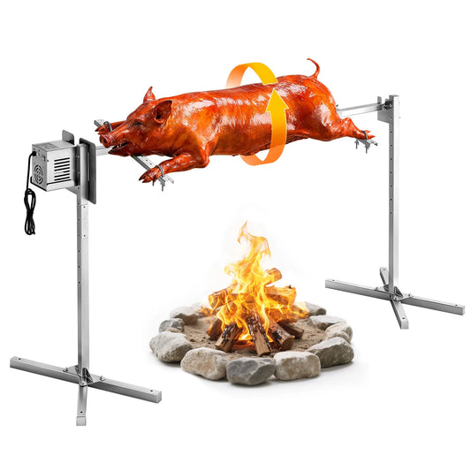 SucceBuy Rotisserie Grill 8 Level Height Electric Grill Kit 88/132 lbs Load Capacity Stainless Steel Grilling Kits for Parties