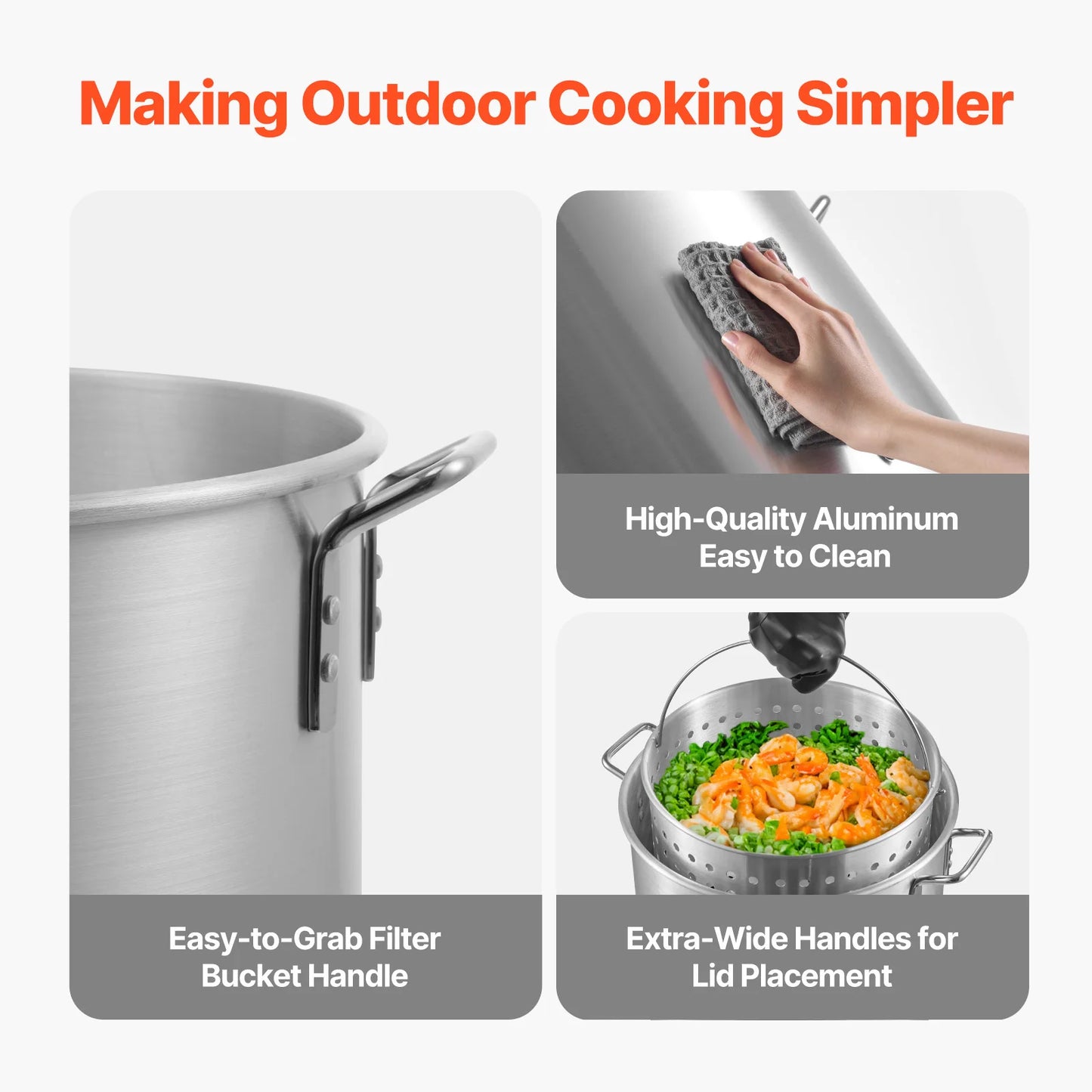 SucceBuy 60/80/100Qt Seafood Boiling Kit with Strainer Cooking Set for Crab Crawfish Boiling Aluminum Stockpot with Steamer Rack