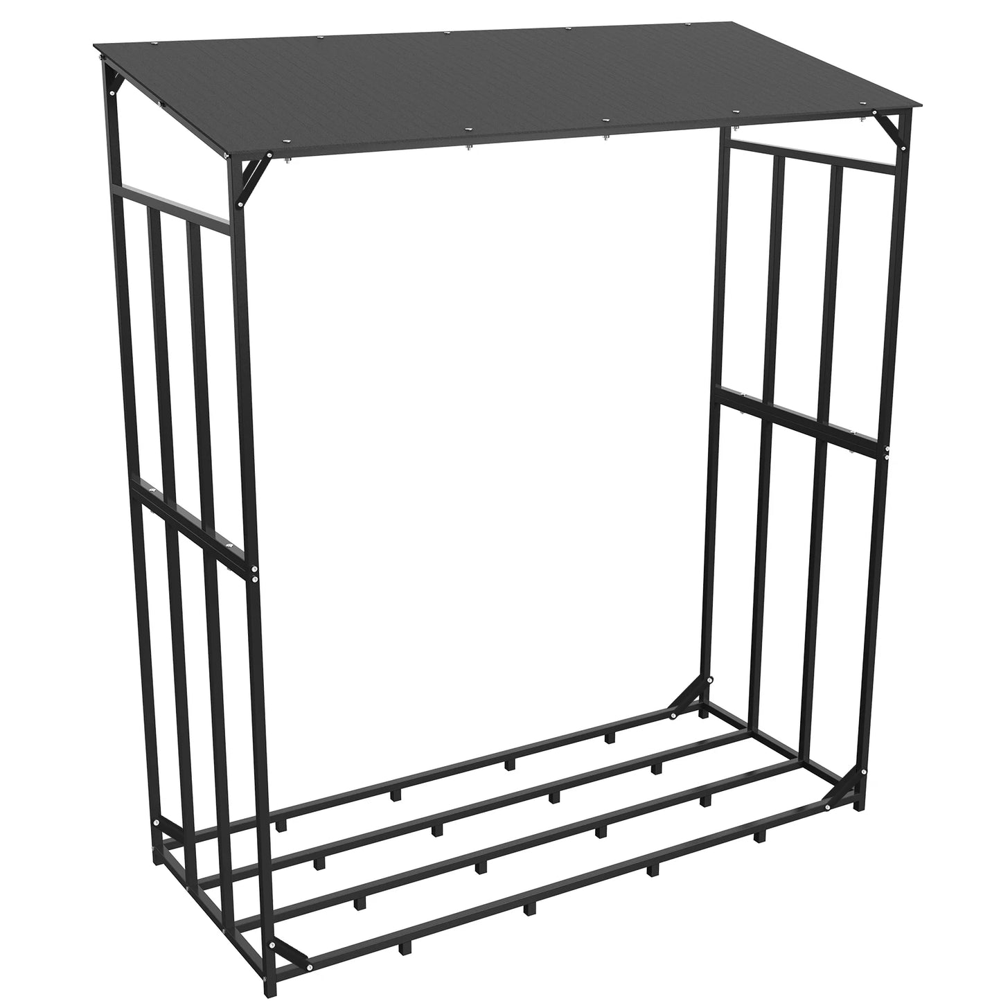 Outdoor Firewood Rack With Waterproof Cover Heavy Duty Iron Stand