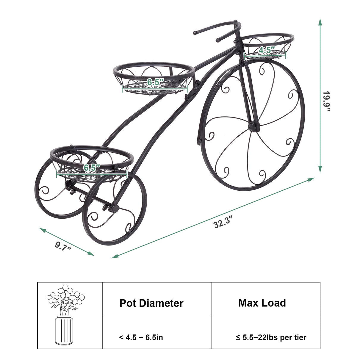 3 Tier Bicycle Plant Stand Metal Flower Pot Holder for Home Garden Patio