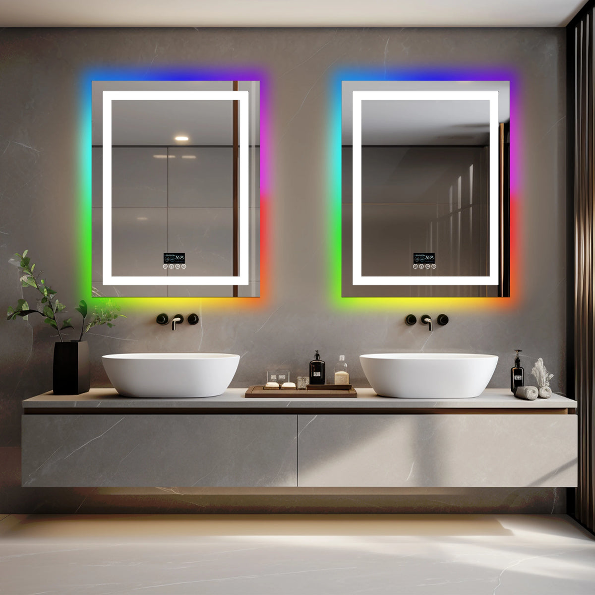 Wisfor Rectangular RGB Bathroom Mirror With Bluetooth Speaker 27x35inch Wall Lighted Bathroom Mirror With Smart Display, 3 Color