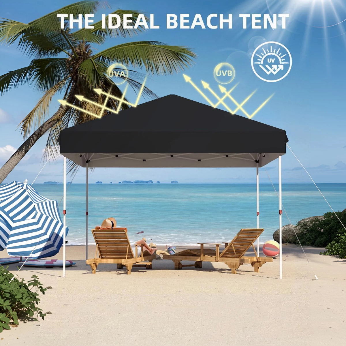 10x10 FT Pop Up Canopy Tent, Black Heavy Duty Waterproof Gazebo Shelter with Wheeled Carry Bag Portable Instant Sun Shade for Outdoor Parties, Events & Camping,Patio, Garden, Beach