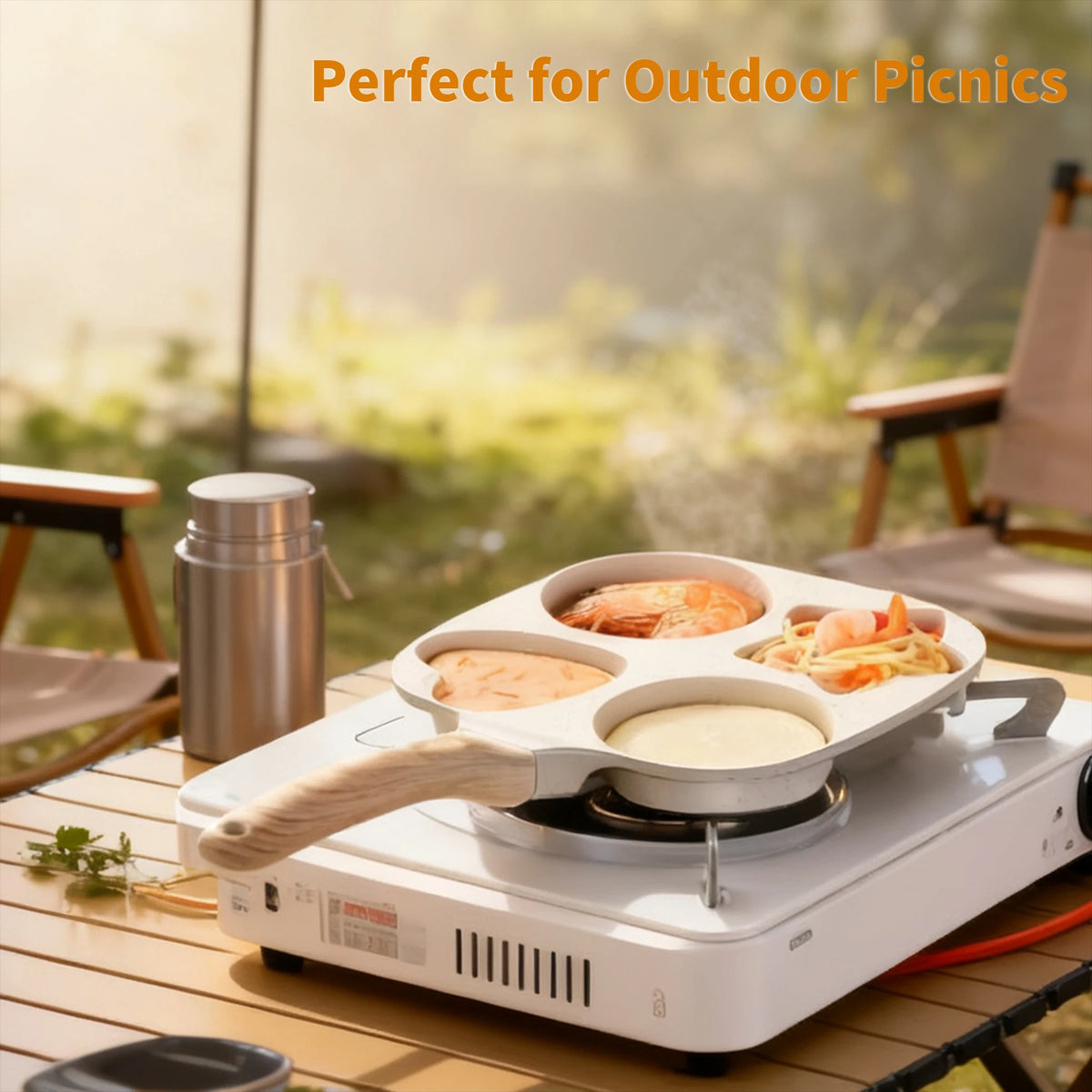 4 Hole Medical Stone Omelette Pan Thickened Non-Stick Flat Bottom Egg Burger Frying Pan for Egg Pancake Steak Ham Dumpling Works on All Stovetops Breakfast Maker Cookware