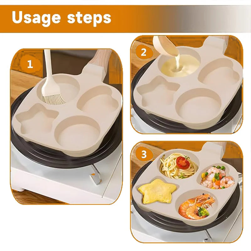 4 Hole Medical Stone Omelette Pan Thickened Non-Stick Flat Bottom Egg Burger Frying Pan for Egg Pancake Steak Ham Dumpling Works on All Stovetops Breakfast Maker Cookware