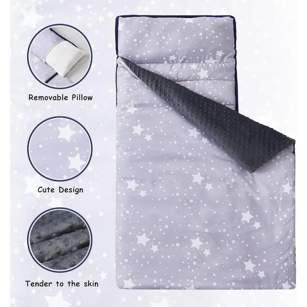 Toddler Nap Mat with Pillow and Blanket Lightweight Soft Preschool Daycare Travel Sleeping Bag
