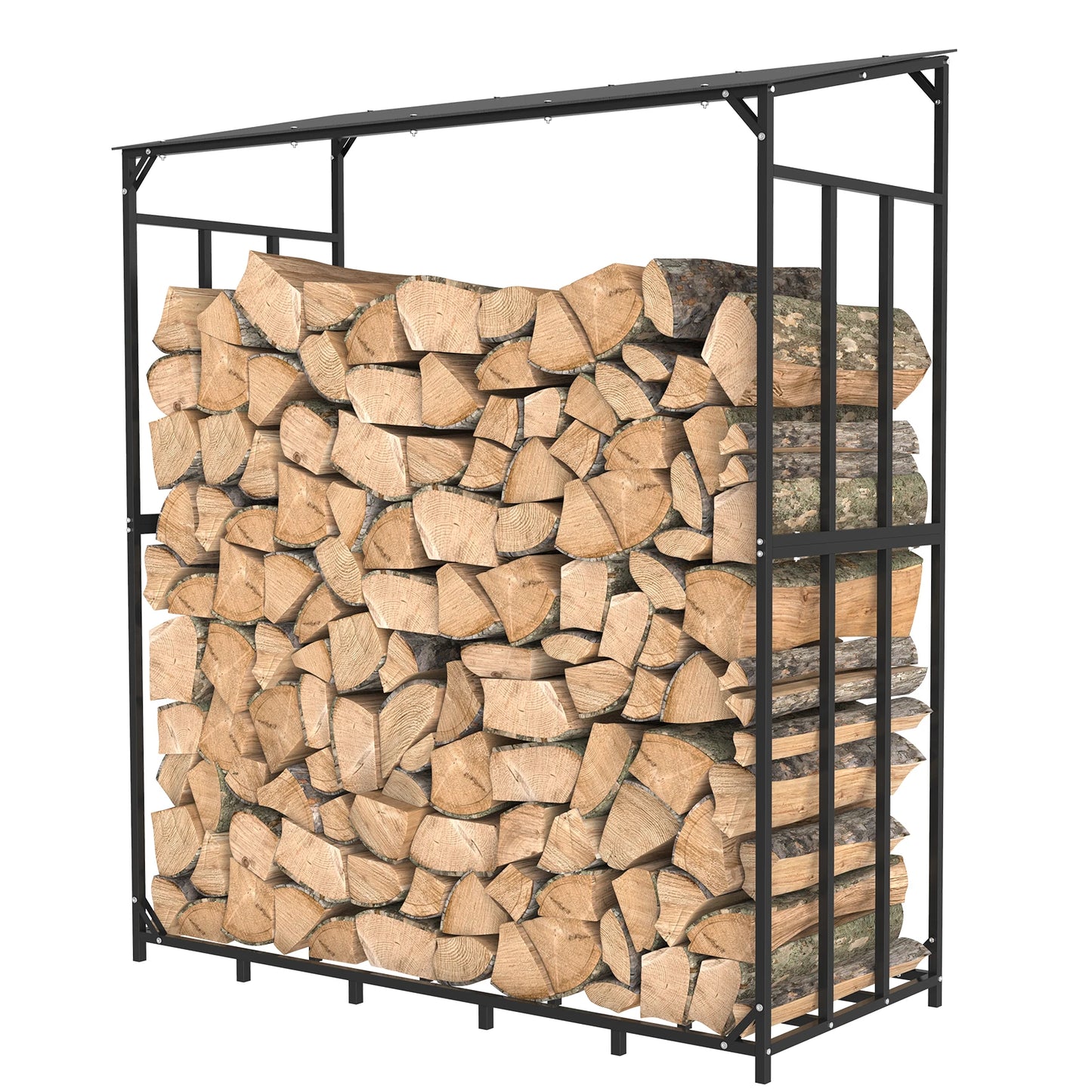 Outdoor Firewood Rack With Waterproof Cover Heavy Duty Iron Stand