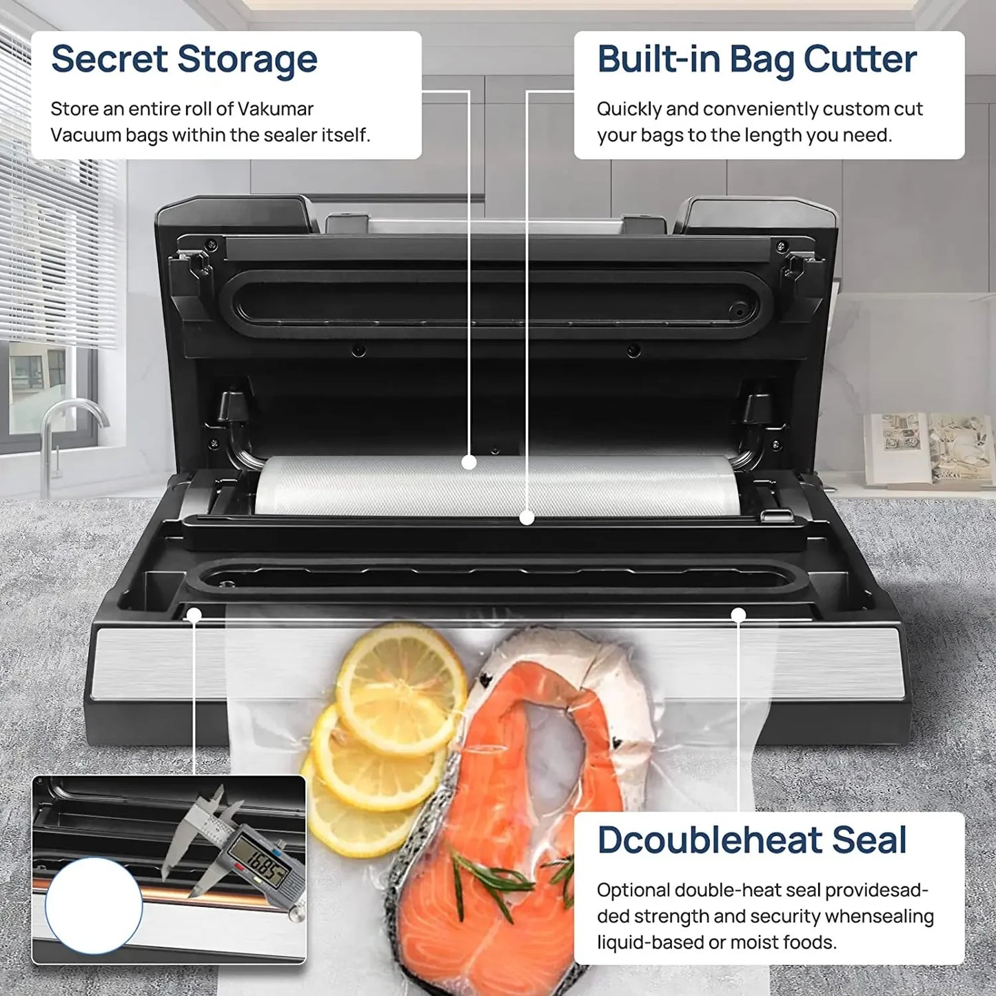 Vakumar VH5186 Vacuum Sealer For Food Packaging Includes 2 Rolls