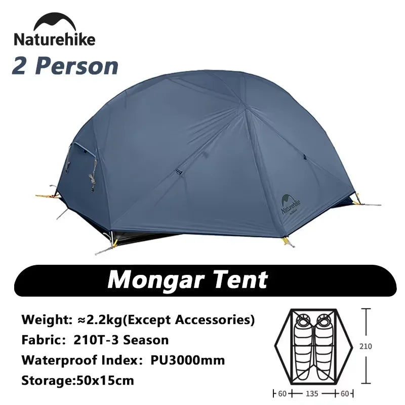 Naturehike Mongar 2 Person Tent 20D Nylon 210T Waterproof Ultralight Camping Hiking Tent with Mat Backpacking Travel Tent