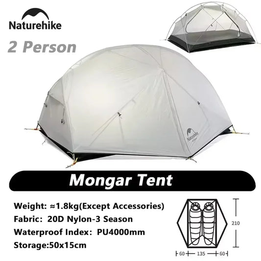 Naturehike Mongar 2 Person Tent 20D Nylon 210T Waterproof Ultralight Camping Hiking Tent with Mat Backpacking Travel Tent