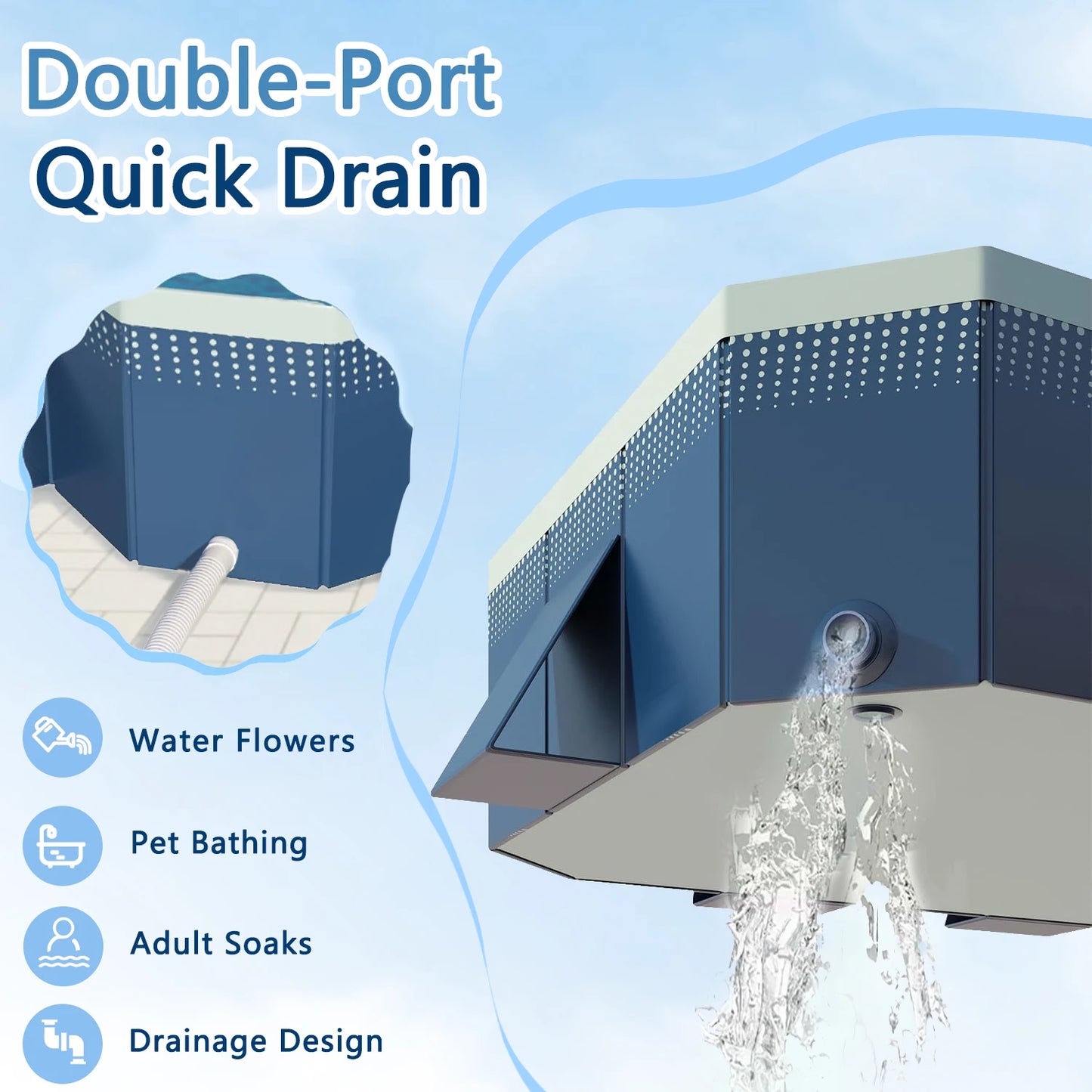 Foldable No Inflatable Family Swimming Pool 2.1/2.6/3M Multi-Layer Wear Resistant PVC Pool Dual Quick Drain Portable Outdoor Backyard Adult Kids Pet Bathtub Pool