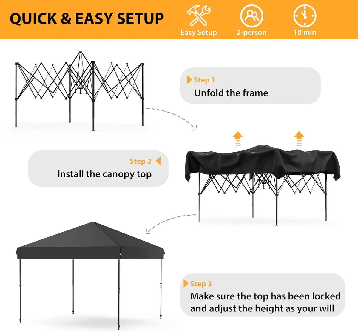 10x10 FT Pop Up Canopy Tent, Black Heavy Duty Waterproof Gazebo Shelter with Wheeled Carry Bag Portable Instant Sun Shade for Outdoor Parties, Events & Camping,Patio, Garden, Beach
