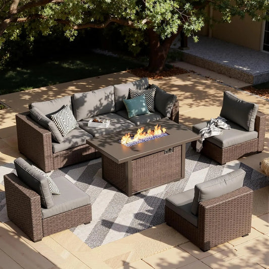 XIAOLANG Seven Piece Patio Furniture Set With Fire Pit Table