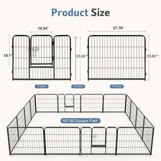 JHK 16 Panel Foldable Dog Playpen Metal Fence Outdoor