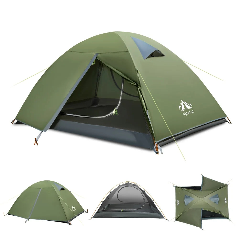Night Cat 2-Persons Backpacking Tent: Waterproof Lightweight Camping Tent for Two People Hiking Outdoor Mountain with Aluminum Poles and Rainfly