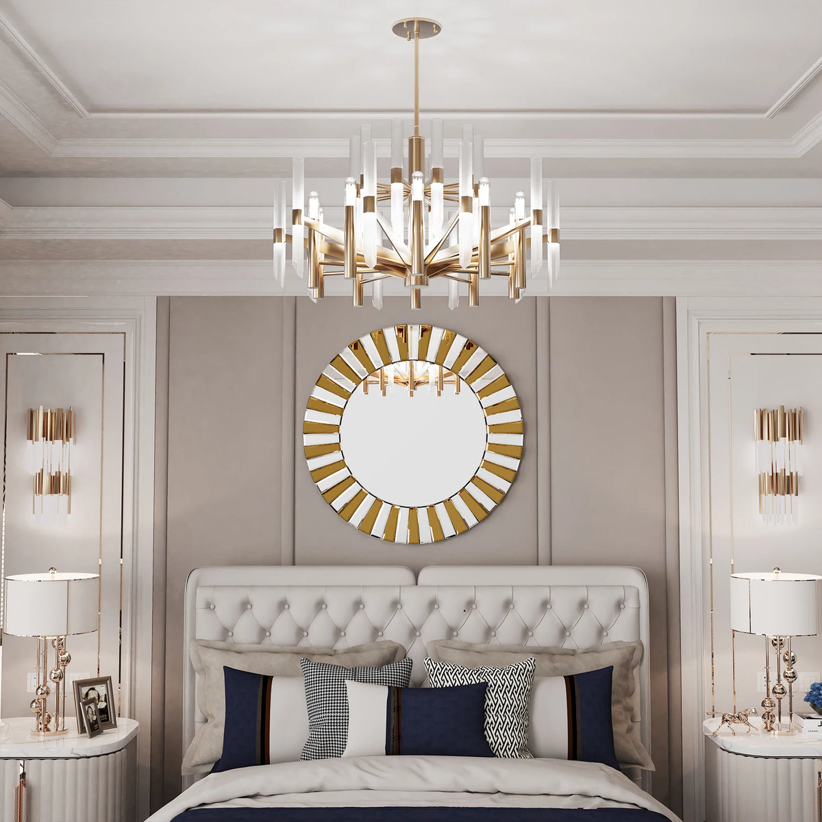 60/80CM Round Starburst Decorative Wall Mirror Gorgeous Tawny Accent Mirror for Bathroom Bedroom Living Room Dining Room