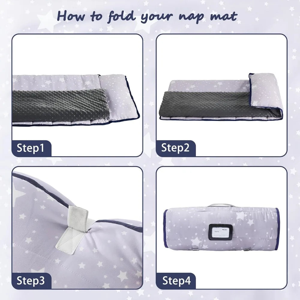 Toddler Nap Mat with Pillow and Blanket Lightweight Soft Preschool Daycare Travel Sleeping Bag