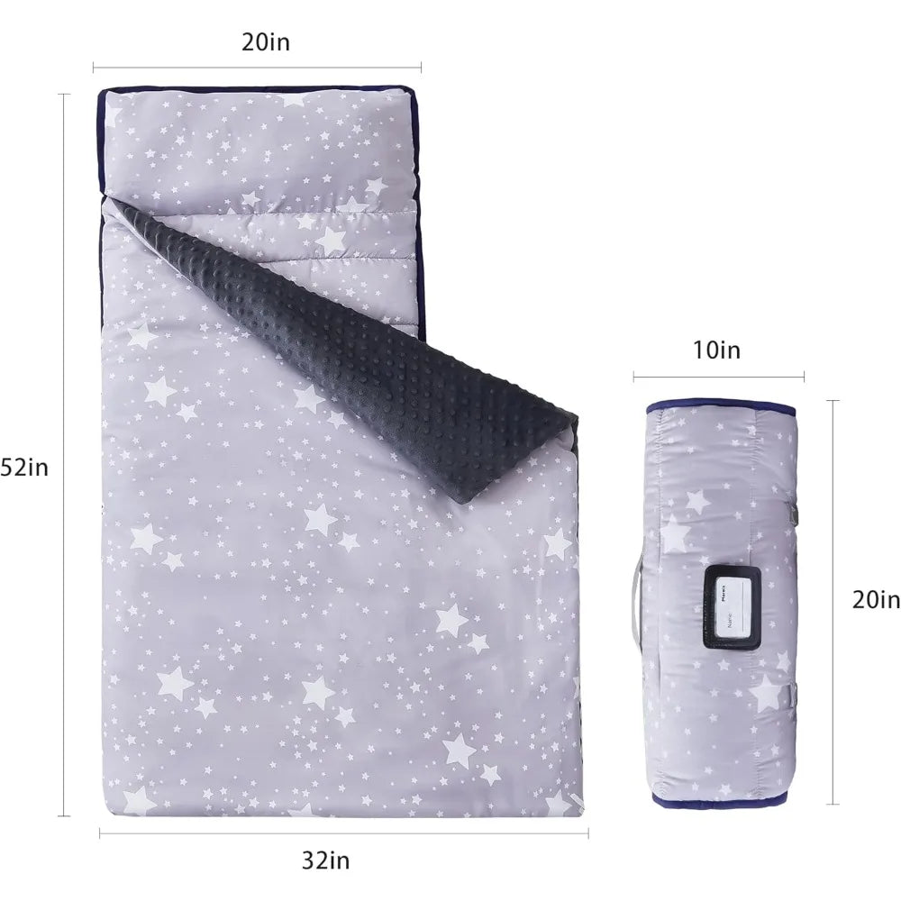 Toddler Nap Mat with Pillow and Blanket Lightweight Soft Preschool Daycare Travel Sleeping Bag