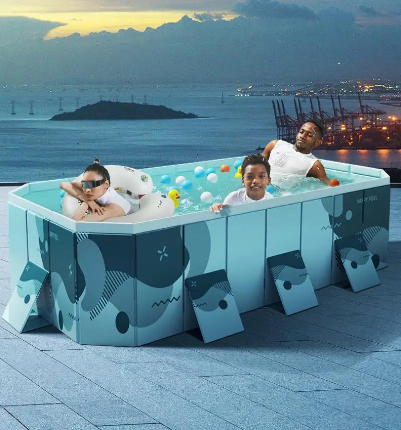 Foldable No Inflatable Family Swimming Pool 2.1/2.6/3M Multi-Layer Wear Resistant PVC Pool Dual Quick Drain Portable Outdoor Backyard Adult Kids Pet Bathtub Pool