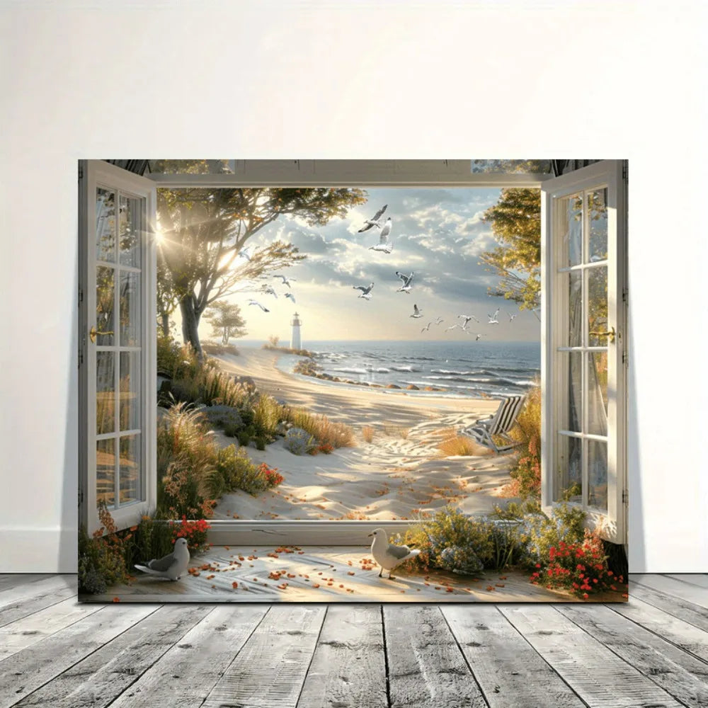 1.5 inch thick wood pine frame,interior art,mural mural, home mural,Coastal landscape canvas art, lighthouse and seascape design