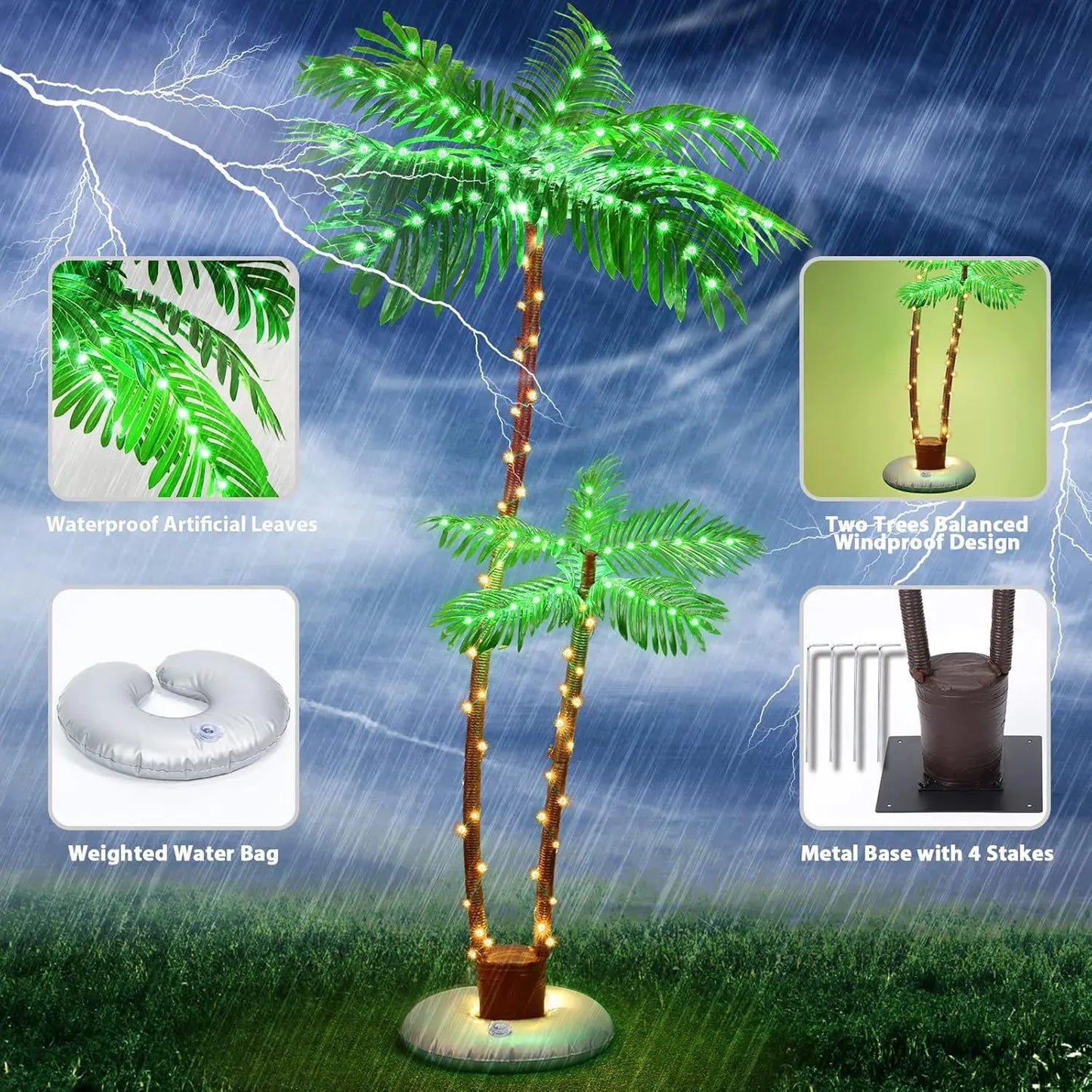 Bar, swimming pool, deck, outdoor decoration, courtyard, tropical party, Christmas with LED artificial fake tree lights