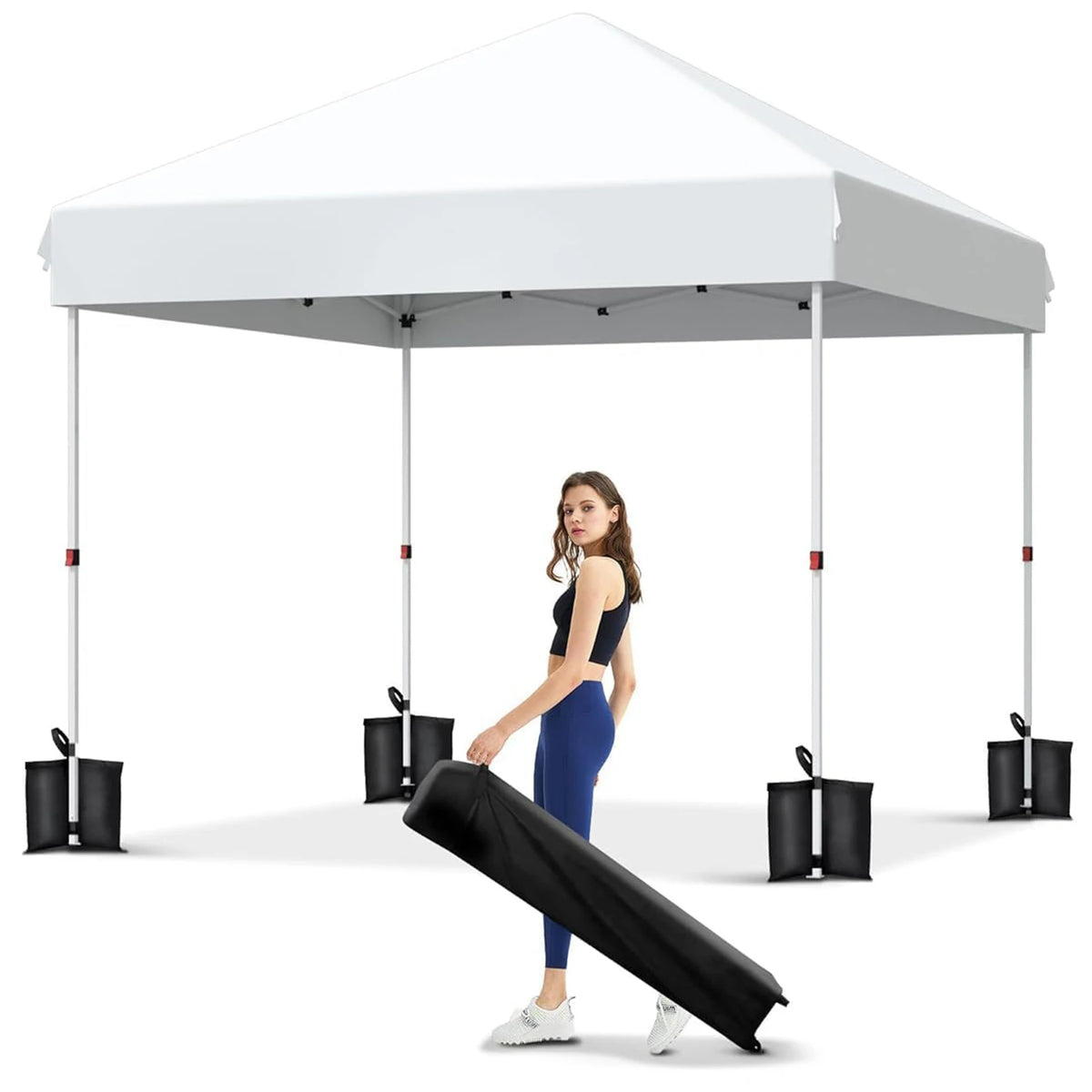 10x10 FT Pop Up Canopy Tent, Black Heavy Duty Waterproof Gazebo Shelter with Wheeled Carry Bag Portable Instant Sun Shade for Outdoor Parties, Events & Camping,Patio, Garden, Beach
