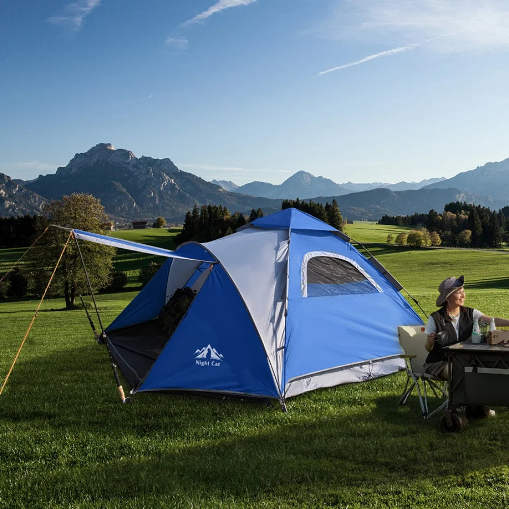 Night Cat Pop Up Tent 2-3 Persons Instant Set Up Tent with Footprint Tarp & Porch, Automatic Double Layer Waterproof Camping Tent with Rainfly