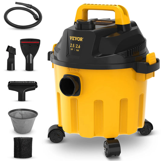 SucceBuy Wet Dry Vac 2.6 Gallon 2.5 Peak HP 3 in 1 Portable Shop Vacuum with Blowing Function  Attachment Storage for Floor