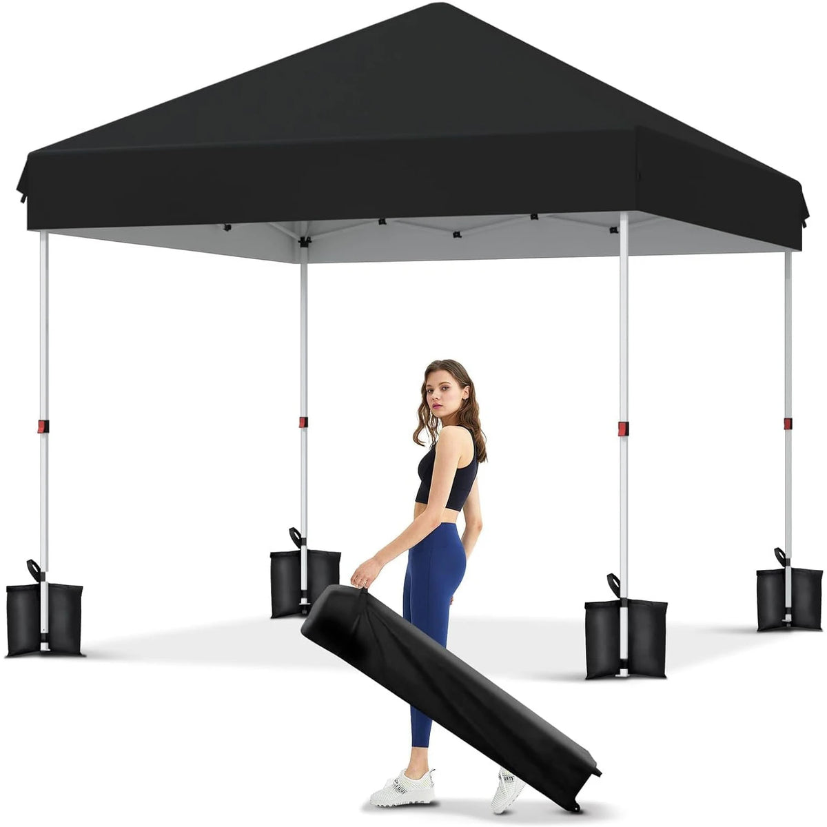 10x10 FT Pop Up Canopy Tent, Black Heavy Duty Waterproof Gazebo Shelter with Wheeled Carry Bag Portable Instant Sun Shade for Outdoor Parties, Events & Camping,Patio, Garden, Beach