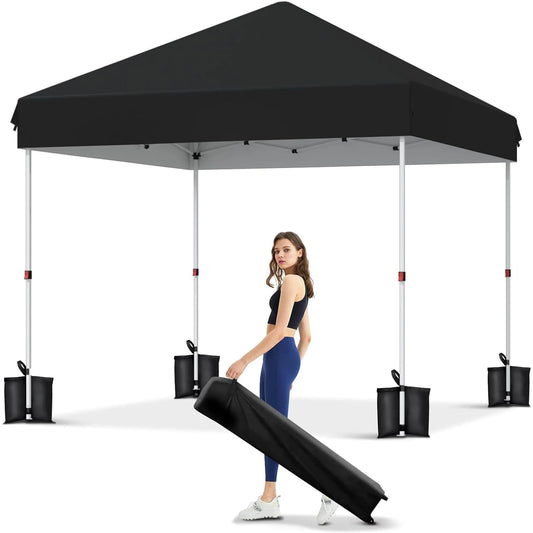 10x10 FT Pop Up Canopy Tent, Black Heavy Duty Waterproof Gazebo Shelter with Wheeled Carry Bag Portable Instant Sun Shade for Outdoor Parties, Events & Camping,Patio, Garden, Beach