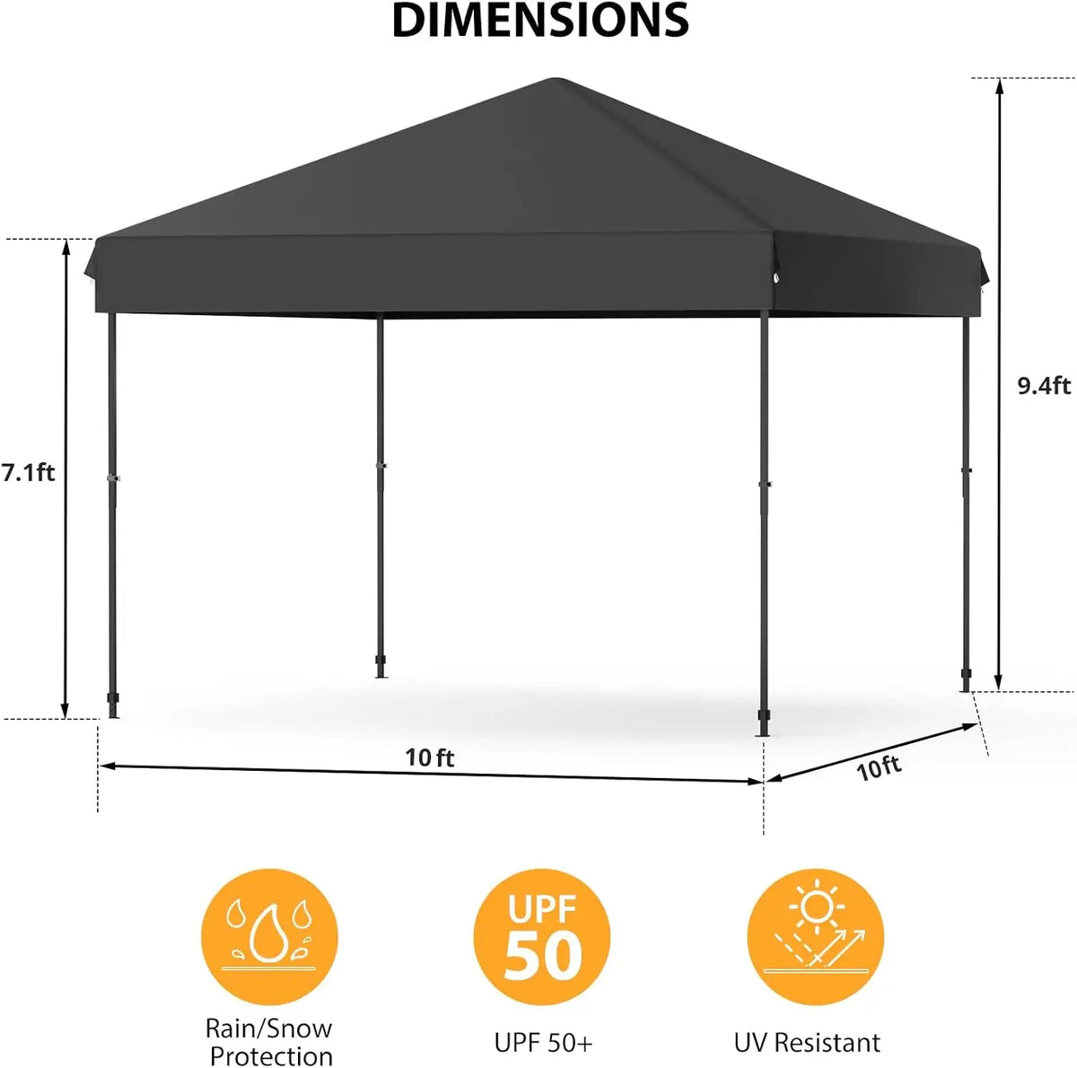 10x10 FT Pop Up Canopy Tent, Black Heavy Duty Waterproof Gazebo Shelter with Wheeled Carry Bag Portable Instant Sun Shade for Outdoor Parties, Events & Camping,Patio, Garden, Beach