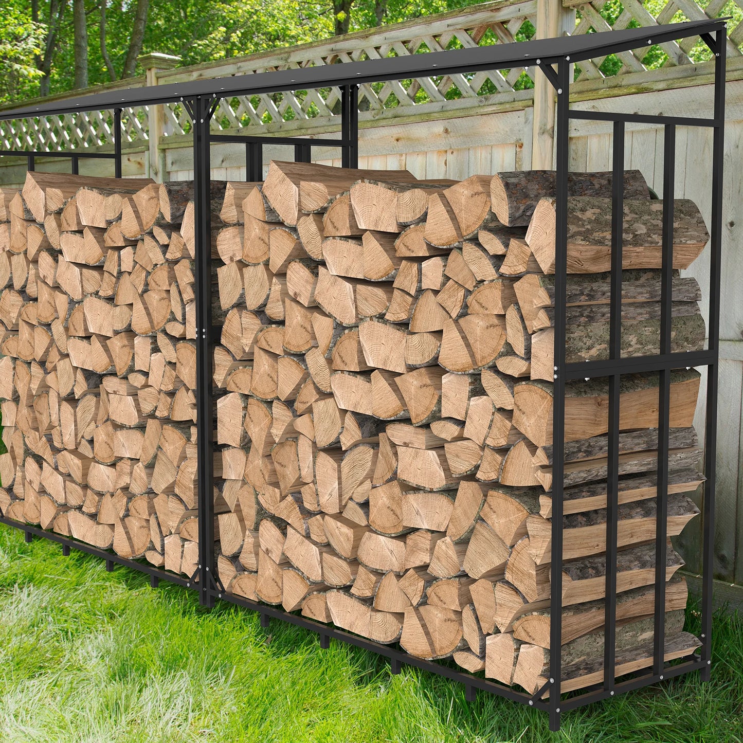 Outdoor Firewood Rack With Waterproof Cover Heavy Duty Iron Stand