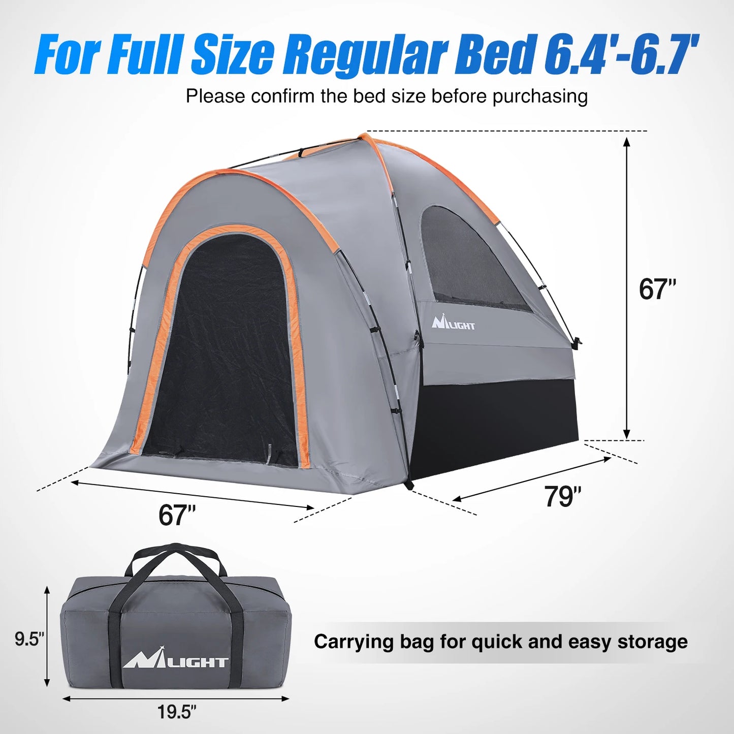 Nilight Truck Bed Tent, Pickup Tent 2 Person Waterproof PU2000mm Double Layer for Full Size Truck Camping Outdoor Travel, 8-8.5FT / 5.2-5.8 FT / 6.4-6.7 FT, Portable Pickup Camping Tent for Outdoor Road Trip Adventure