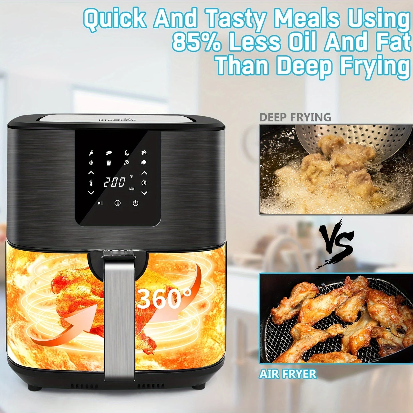 KitCook Air Fryer 1500W 8 Presets Digital Touch Screen