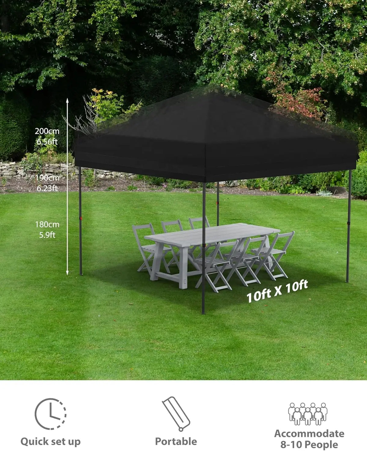 10x10 FT Pop Up Canopy Tent, Black Heavy Duty Waterproof Gazebo Shelter with Wheeled Carry Bag Portable Instant Sun Shade for Outdoor Parties, Events & Camping,Patio, Garden, Beach