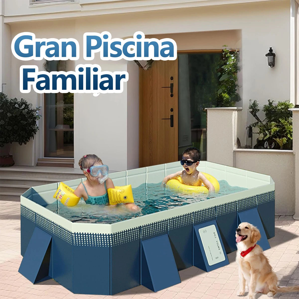 Foldable No Inflatable Family Swimming Pool 2.1/2.6/3M Multi-Layer Wear Resistant PVC Pool Dual Quick Drain Portable Outdoor Backyard Adult Kids Pet Bathtub Pool