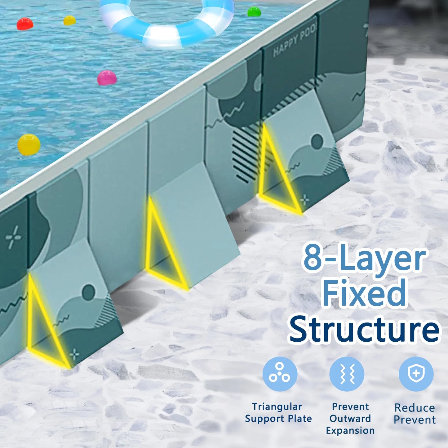 Foldable No Inflatable Family Swimming Pool 2.1/2.6/3M Multi-Layer Wear Resistant PVC Pool Dual Quick Drain Portable Outdoor Backyard Adult Kids Pet Bathtub Pool