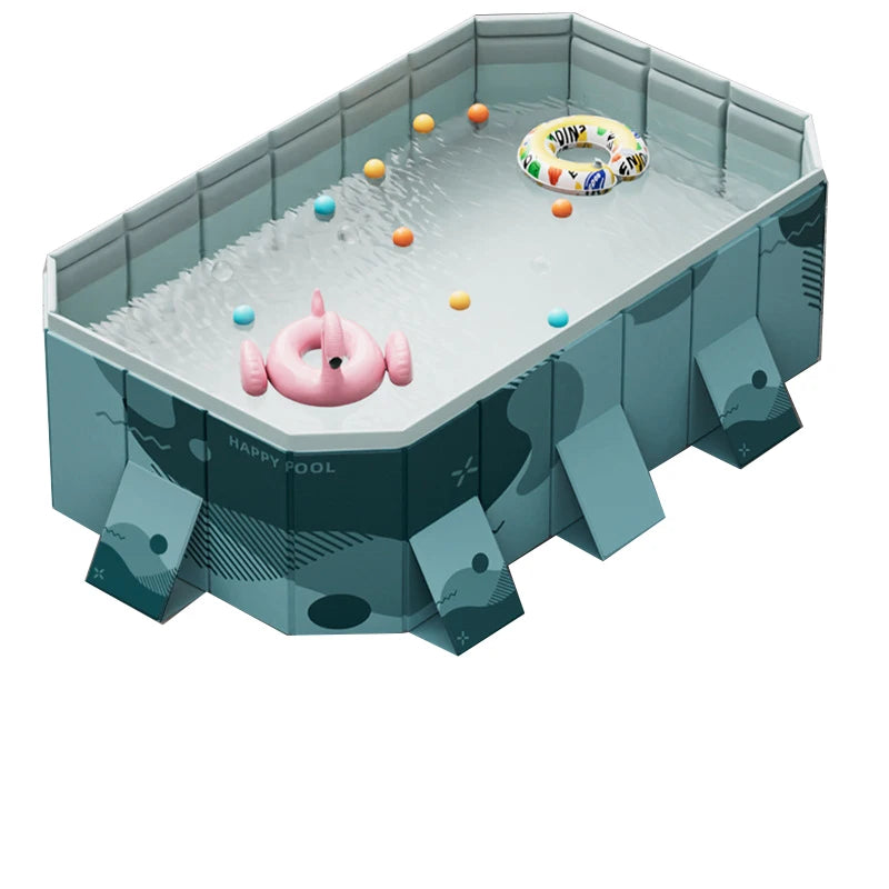 Foldable No Inflatable Family Swimming Pool 2.1/2.6/3M Multi-Layer Wear Resistant PVC Pool Dual Quick Drain Portable Outdoor Backyard Adult Kids Pet Bathtub Pool